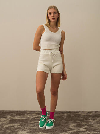 Xint Kırık Beyaz Lüks Pamuk Dokulu Regular Fit Şort