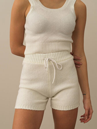 Xint Kırık Beyaz Lüks Pamuk Dokulu Regular Fit Şort