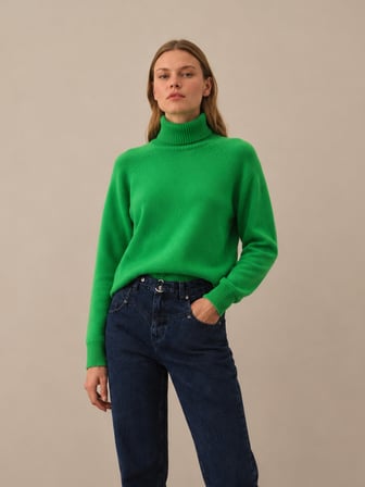 Xint Yeşil Oversize Balıkçı Yaka Kazak