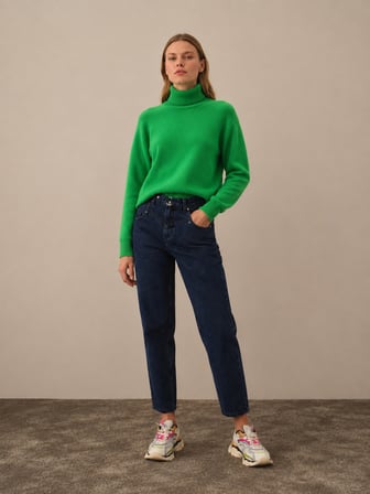 Xint Yeşil Oversize Balıkçı Yaka Kazak