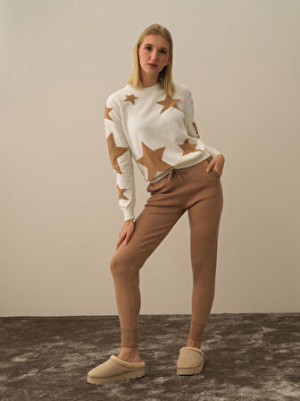 Xint Kırık Beyaz Pamuk Dokulu Regular Fit Kazak