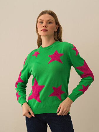 Xint Yeşil Pamuk Dokulu Regular Fit Kazak