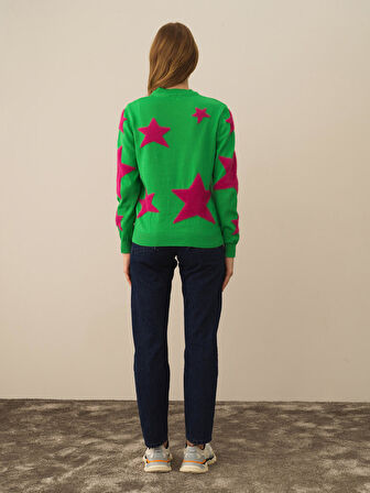 Xint Yeşil Pamuk Dokulu Regular Fit Kazak