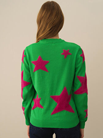 Xint Yeşil Pamuk Dokulu Regular Fit Kazak