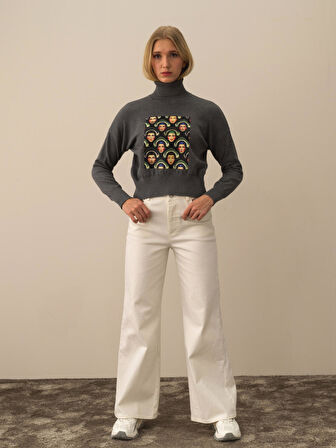 Xint Koyu Gri Pamuk Dokulu Oversize Kazak