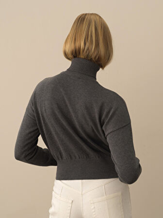 Xint Koyu Gri Pamuk Dokulu Oversize Kazak