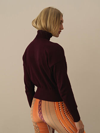 Xint Bordo Pamuk Dokulu Oversize Kazak