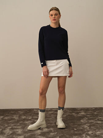 Xint Lacivert Pamuk Dokulu Regular Fit Uzun Kollu Tişört