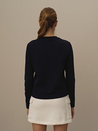 Xint Lacivert Pamuk Dokulu Regular Fit Uzun Kollu Tişört