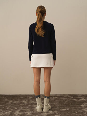 Xint Lacivert Pamuk Dokulu Regular Fit Uzun Kollu Tişört