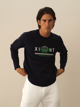 Xint Lacivert Pamuk Dokulu Regular Fit Uzun Kollu Tişört