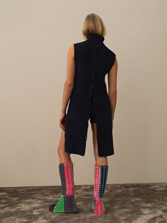 Xint Lacivert Doğal Yün Dokulu Regular Fit Yelek