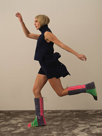 Xint Lacivert Doğal Yün Dokulu Regular Fit Yelek