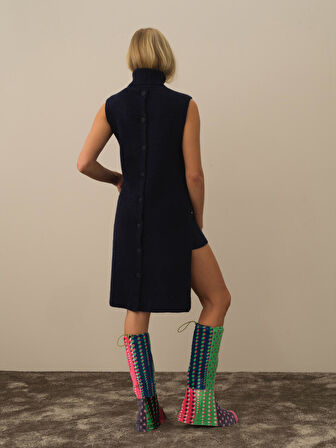 Xint Lacivert Doğal Yün Dokulu Regular Fit Yelek