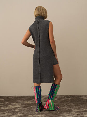 Xint Koyu Gri Doğal Yün Dokulu Regular Fit Yelek