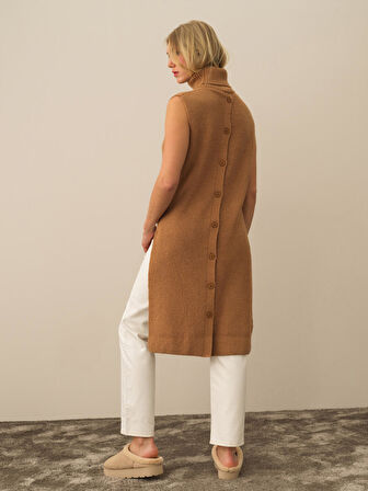 Xint Camel Doğal Yün Dokulu Regular Fit Yelek