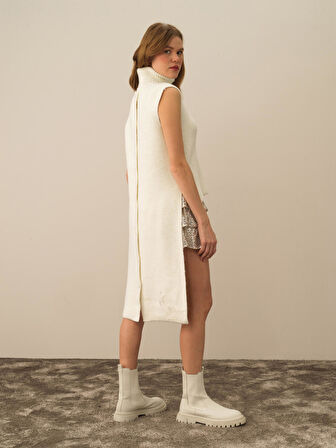 Xint Ekru Doğal Yün Dokulu Regular Fit Yelek