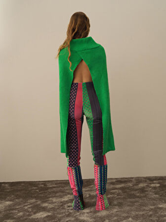 Xint Yeşil Doğal Yün Dokulu Regular Fit Pelerin