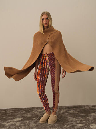 Xint Camel Doğal Yün Dokulu Regular Fit Pelerin