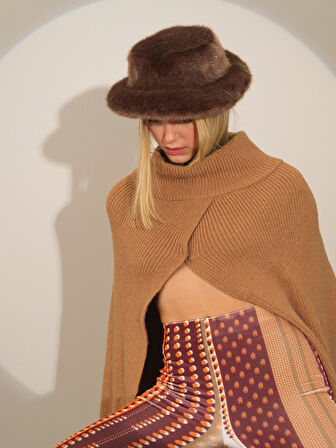 Xint Camel Doğal Yün Dokulu Regular Fit Pelerin