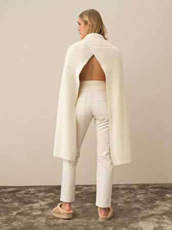 Xint Ekru Doğal Yün Dokulu Regular Fit Pelerin