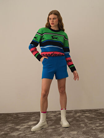 Xint Mavi Doğal Yün Dokulu Regular Fit Şort