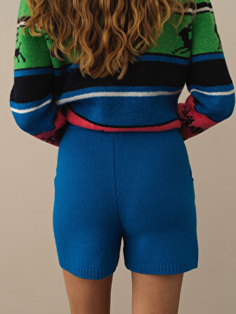 Xint Mavi Doğal Yün Dokulu Regular Fit Şort