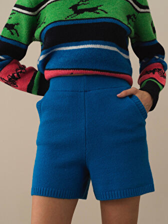 Xint Mavi Doğal Yün Dokulu Regular Fit Şort
