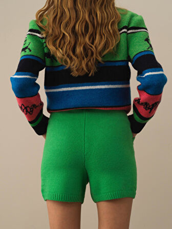 Xint Yeşil Doğal Yün Dokulu Regular Fit Şort