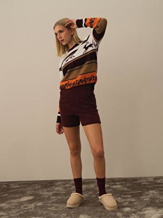 Xint Bordo Doğal Yün Dokulu Regular Fit Şort