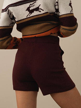 Xint Bordo Doğal Yün Dokulu Regular Fit Şort