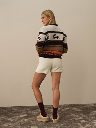 Xint Ekru Doğal Yün Dokulu Regular Fit Şort