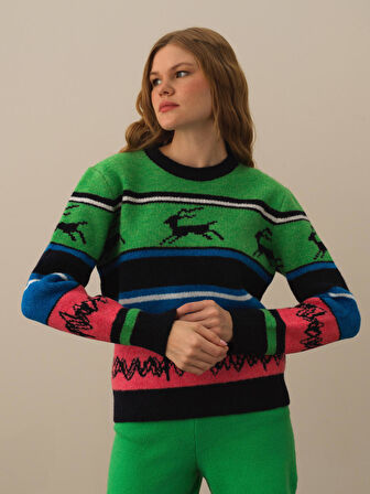 Xint Yeşil Lüks Pamuk Dokulu Regular Fit Kazak