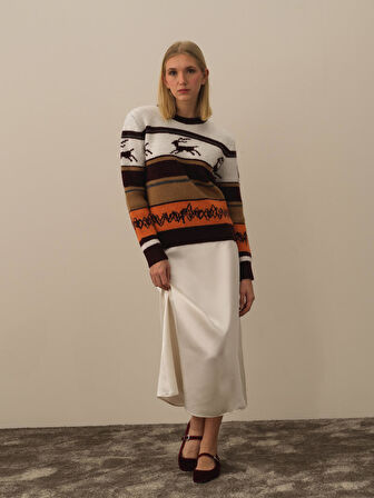 Xint Ekru Lüks Pamuk Dokulu Regular Fit Kazak