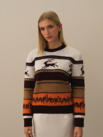 Xint Ekru Lüks Pamuk Dokulu Regular Fit Kazak