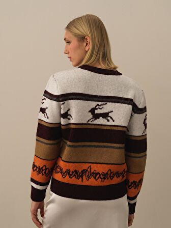 Xint Ekru Lüks Pamuk Dokulu Regular Fit Kazak