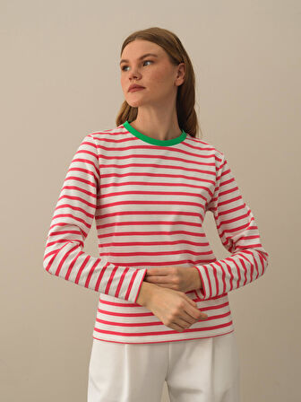 Xint Pembe Pamuk Dokulu Regular Fit Uzun Kollu Tişört