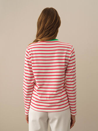 Xint Pembe Pamuk Dokulu Regular Fit Uzun Kollu Tişört