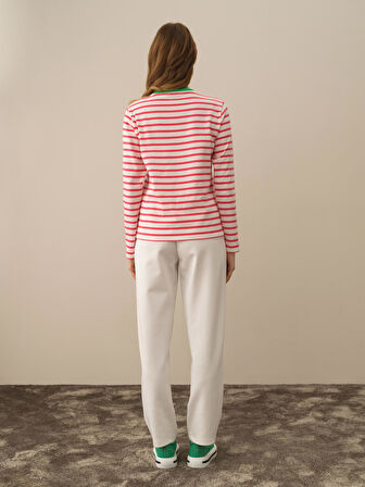 Xint Pembe Pamuk Dokulu Regular Fit Uzun Kollu Tişört