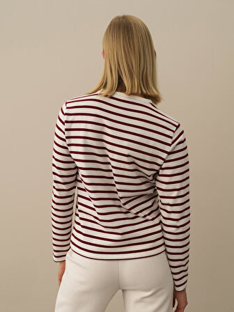 Xint Bordo Pamuk Dokulu Regular Fit Uzun Kollu Tişört