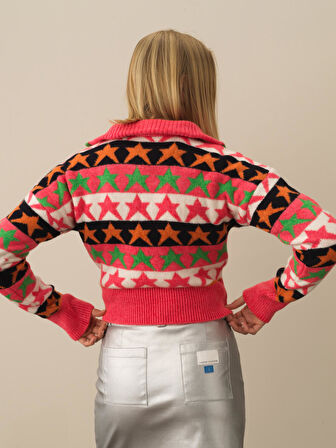 Xint Pembe Lüks Pamuk Dokulu Oversize Kazak