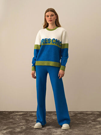 Xint Mavi Lüks Pamuk Dokulu Regular Fit Kazak