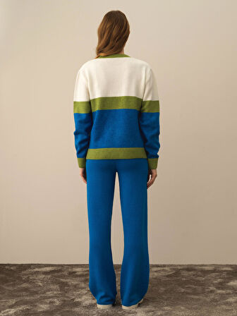 Xint Mavi Lüks Pamuk Dokulu Regular Fit Kazak