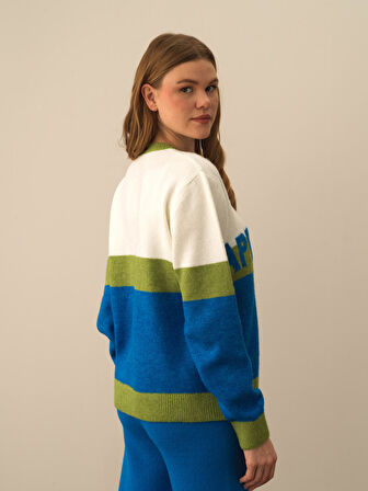 Xint Mavi Lüks Pamuk Dokulu Regular Fit Kazak