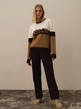 Xint Camel Lüks Pamuk Dokulu Regular Fit Kazak