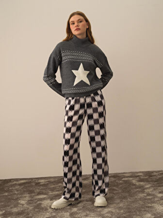 Xint Koyu Gri Doğal Yün Dokulu Oversize Kazak