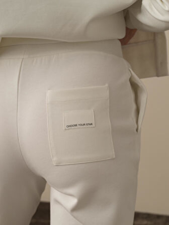 Xint Kırık Beyaz Pamuk Dokulu Regular Fit Sweat Pantolon