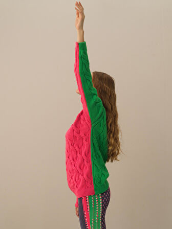 Xint Pembe Doğal Yün Dokulu Oversize Kazak