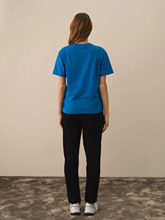 Xint Mavi Pamuk Dokulu Oversize Tişört