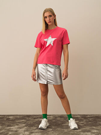 Xint Pembe Pamuk Dokulu Oversize Tişört